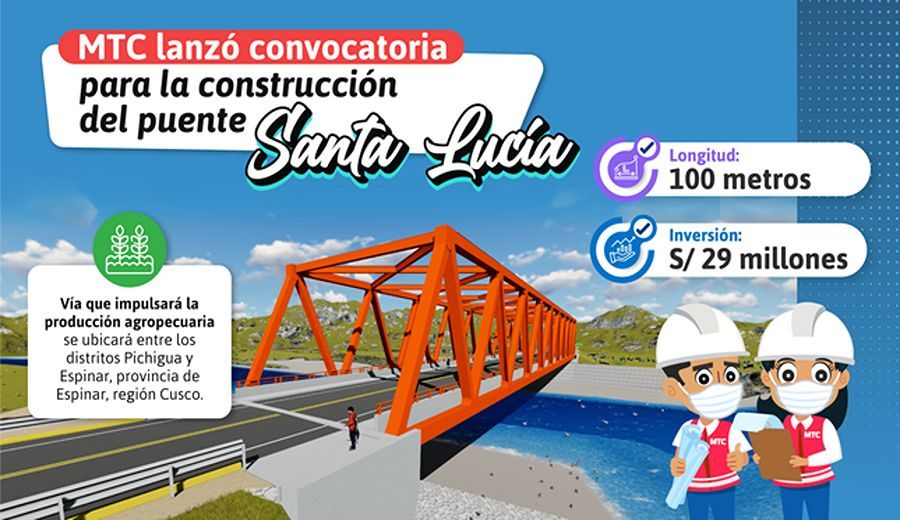 MTC lanzó convocatoria para la construcción del puente Santa Lucía en Cusco