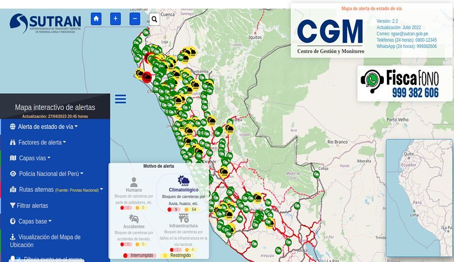 Mapa de alertas de la SUTRAN: conoce AQUÍ el estado de las vías a nivel nacional en tiempo real
